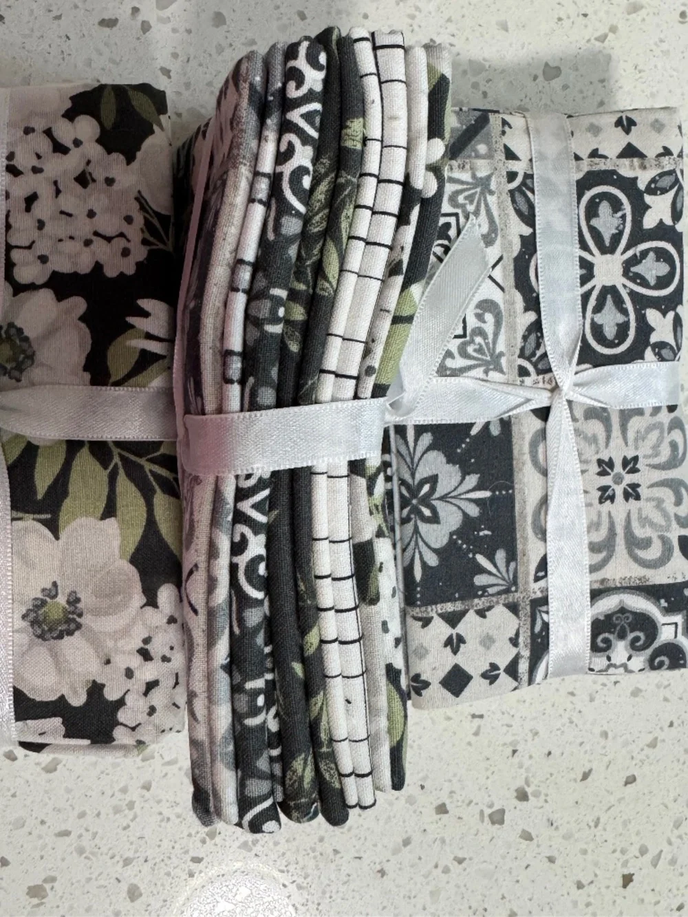 Quilt Pieces in Greens, Blacks, Grays and Creams Modern Farmhouse